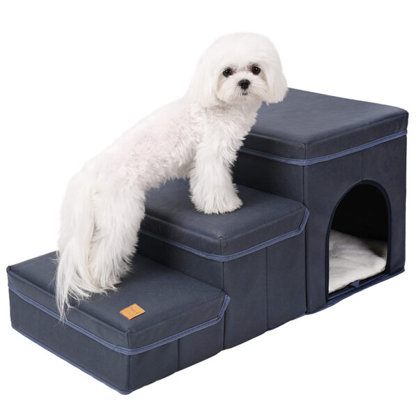 Foldable Dog Stairs With Storage - 3-Level Small To Medium Dog Breed Ramp, Oxford Fabric, Suitable For High Beds And Sofas, Pet Ladder, Dog Stairs - Image 2