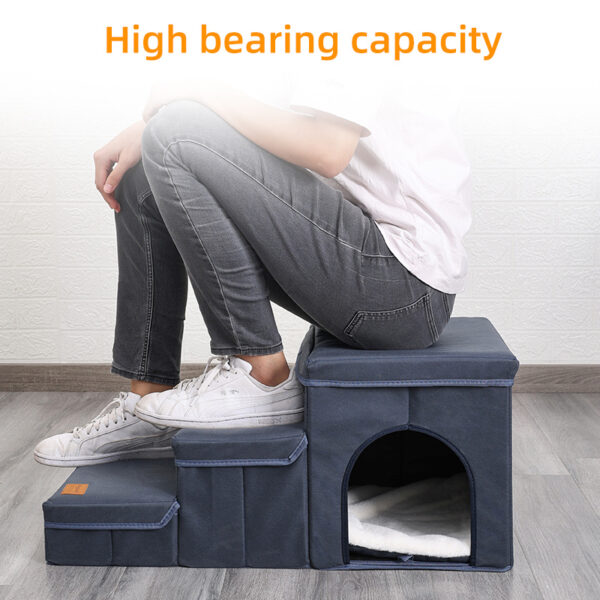 Foldable Dog Stairs With Storage - 3-Level Small To Medium Dog Breed Ramp, Oxford Fabric, Suitable For High Beds And Sofas, Pet Ladder, Dog Stairs - Image 10