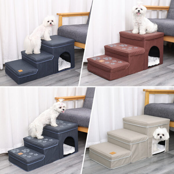 Foldable Dog Stairs With Storage - 3-Level Small To Medium Dog Breed Ramp, Oxford Fabric, Suitable For High Beds And Sofas, Pet Ladder, Dog Stairs - Image 4