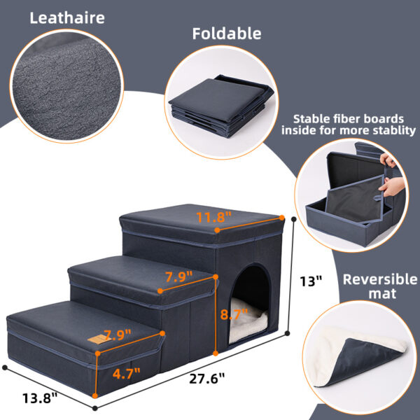 Foldable Dog Stairs With Storage - 3-Level Small To Medium Dog Breed Ramp, Oxford Fabric, Suitable For High Beds And Sofas, Pet Ladder, Dog Stairs - Image 7