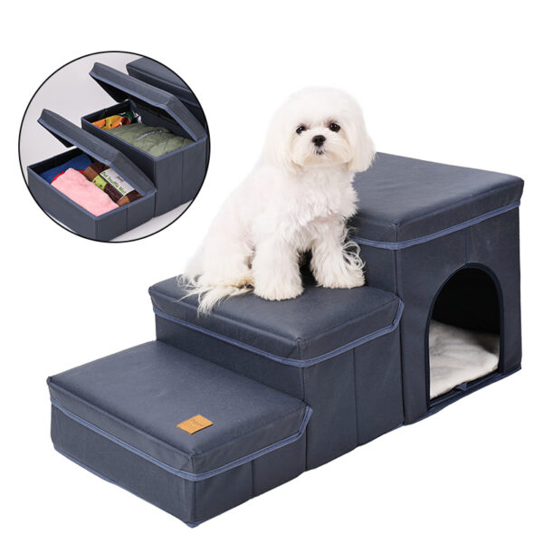 Foldable Dog Stairs With Storage - 3-Level Small To Medium Dog Breed Ramp, Oxford Fabric, Suitable For High Beds And Sofas, Pet Ladder, Dog Stairs - Image 5